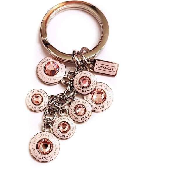 💎Coach Pink Enamel CZ Dangle Keychain/Bag Charm - Picture 1 of 3